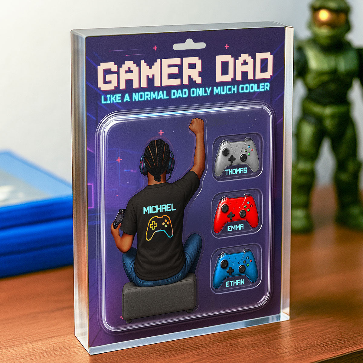 Gamer Dad Back View Toy Box Figures Style, Personalized Acrylic Block Plaque, Father's Day Gift for Dad, Gift for Husband