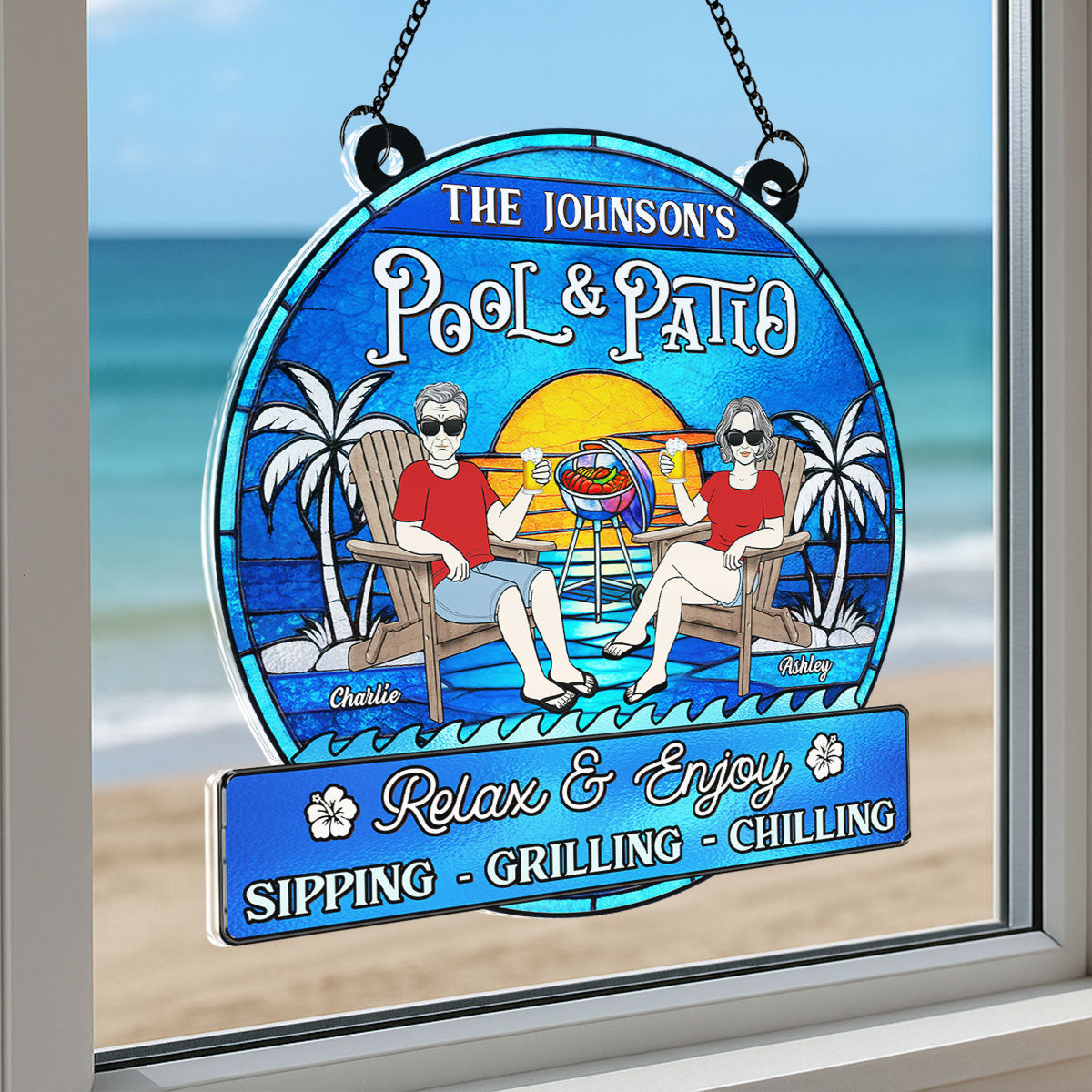 Summer Welcome To Family Couple Pool & Patio Personalized Acrylic Suncatcher