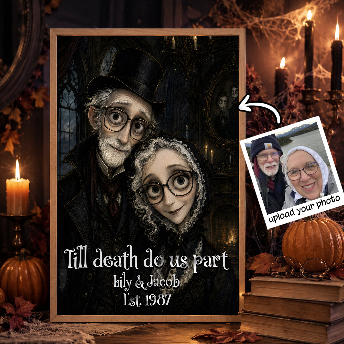 Custom Gothic Couple Portrait from Photo Personalized Poster, Halloween Decor for Couple, Anniversary Gift for Him, for Her