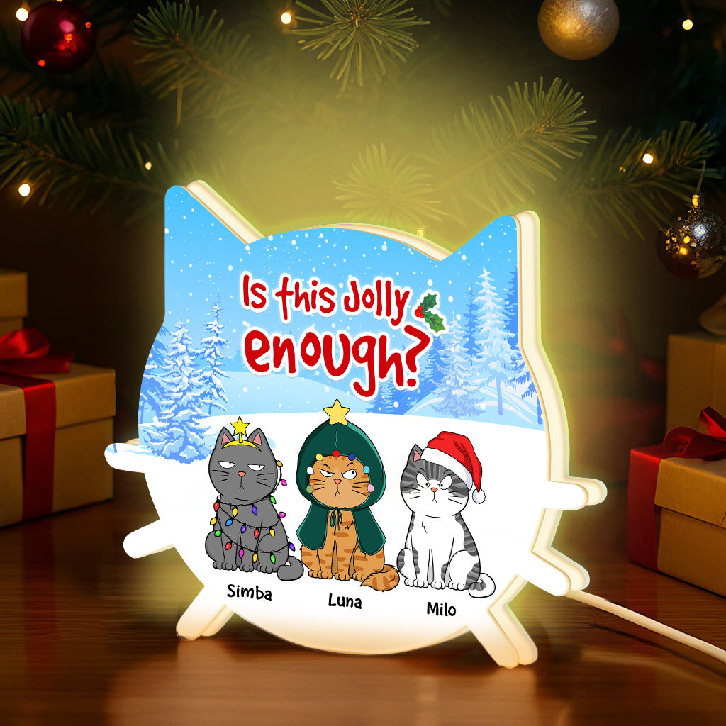 Christmas Funny Cute Cats Is This Jolly Enough - Personalized Light Box - Gift For Cat Lovers, Christmas Decoration