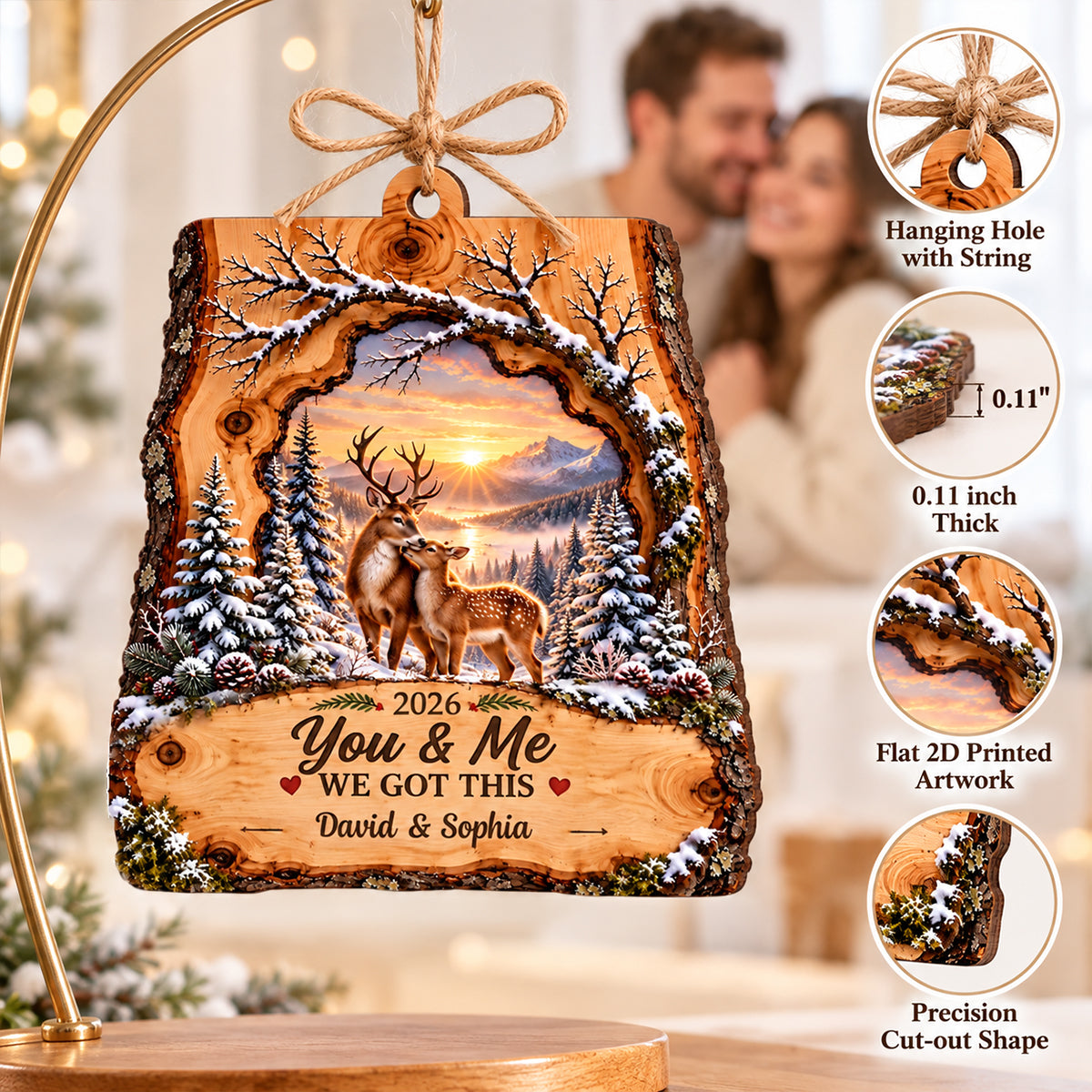 Deer Couple We Got This - Personalized Wooden Ornament - Heartfelt Christmas Gift for Her, for Him