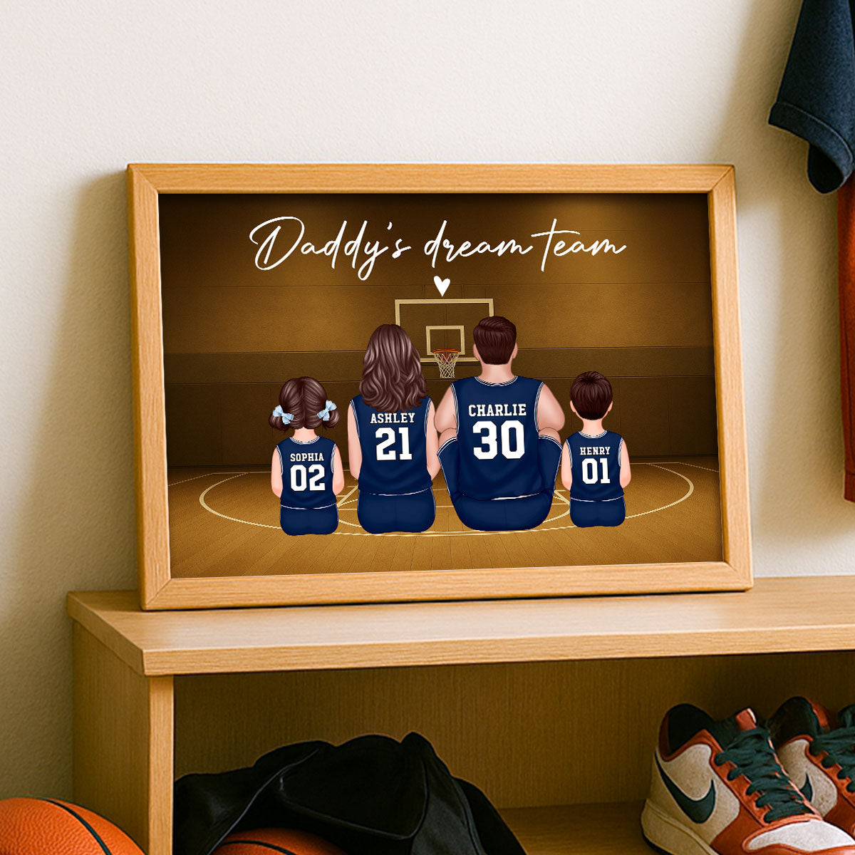 Retro Vintage Basketball Family Daddy's Dream Team Personalized Poster| Heartfelt Father's Day Gift For Dad