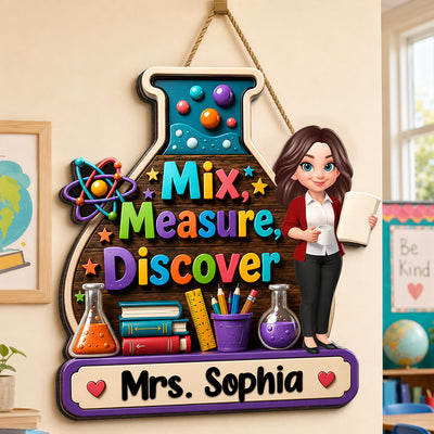 Mix Measure Discover Classroom - Personalized Wood Sign - Back To School Gift For Teacher, Classroom Decor