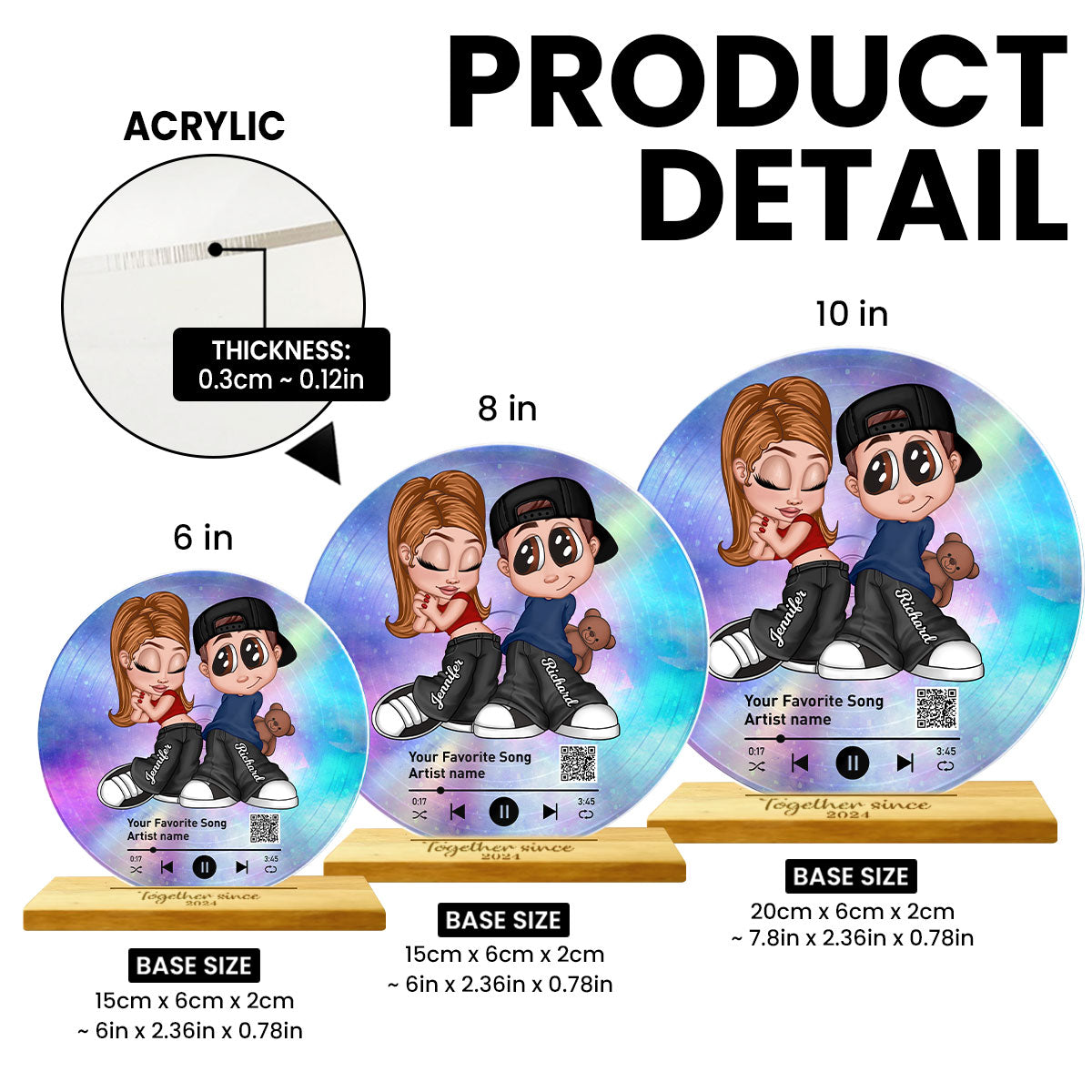 Y2K Couple Together Since Custom Vinyl Record Acrylic Song Plaque, Scannable QR Code, Personalized Birthday, Anniversary Gift for her and for him