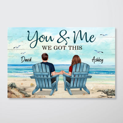 Back View Couple Sitting Beach Landscape Personalized Horizontal Poster