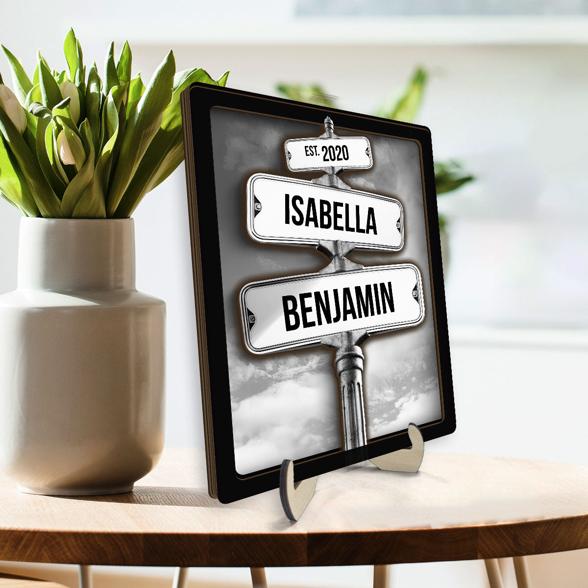 Milestone Together Couple Personalized Crossroads Street Sign 2-Layered Wooden Plaque, Best Home Bedroom Desk Decor For Couples,  Gift for Girlfriend, For Boyfriend