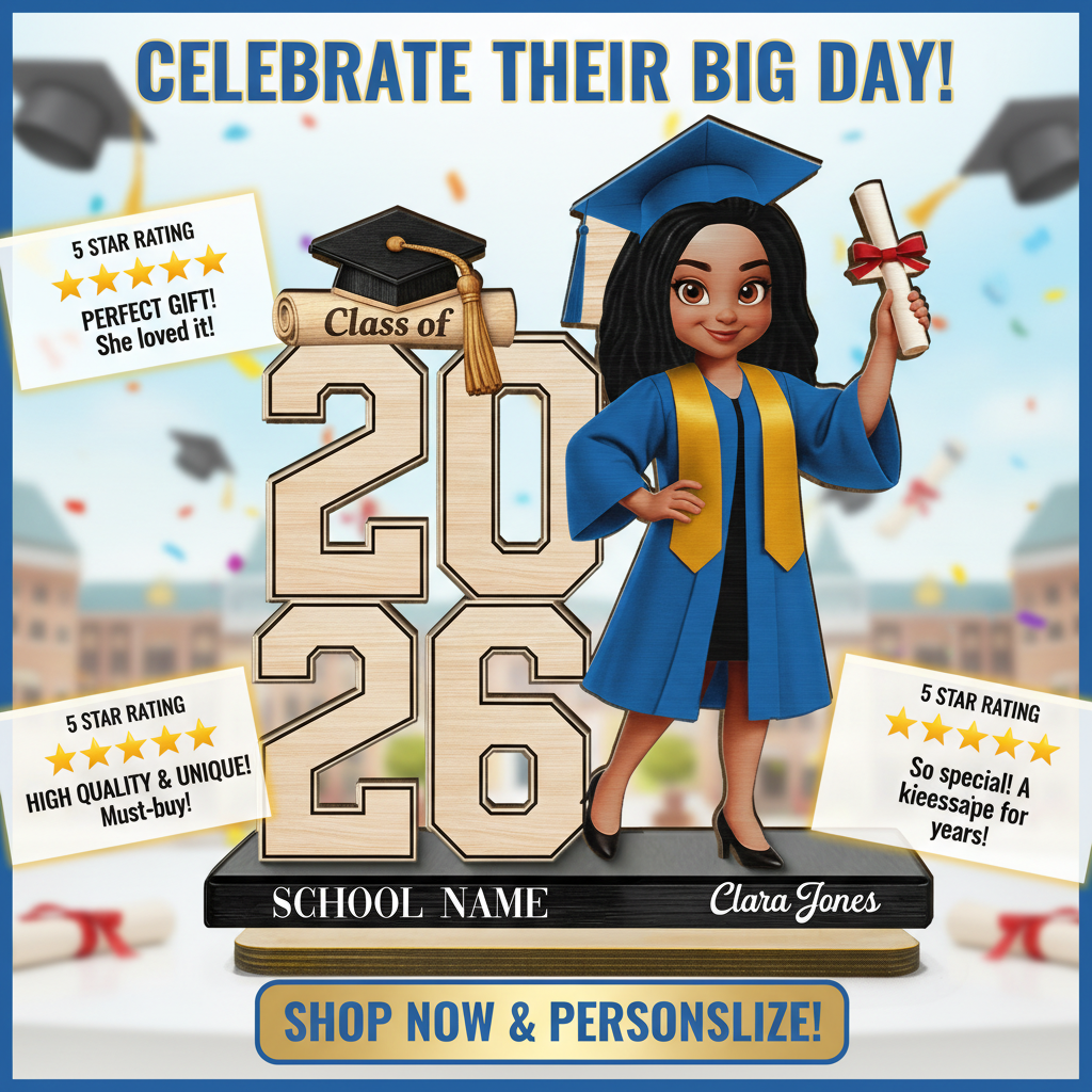 Class Of 2026 2027 Senior 2D Flat - Personalized 2-Layered Wooden Plaque - Graduation Gift For Graduates, Daughter, Son