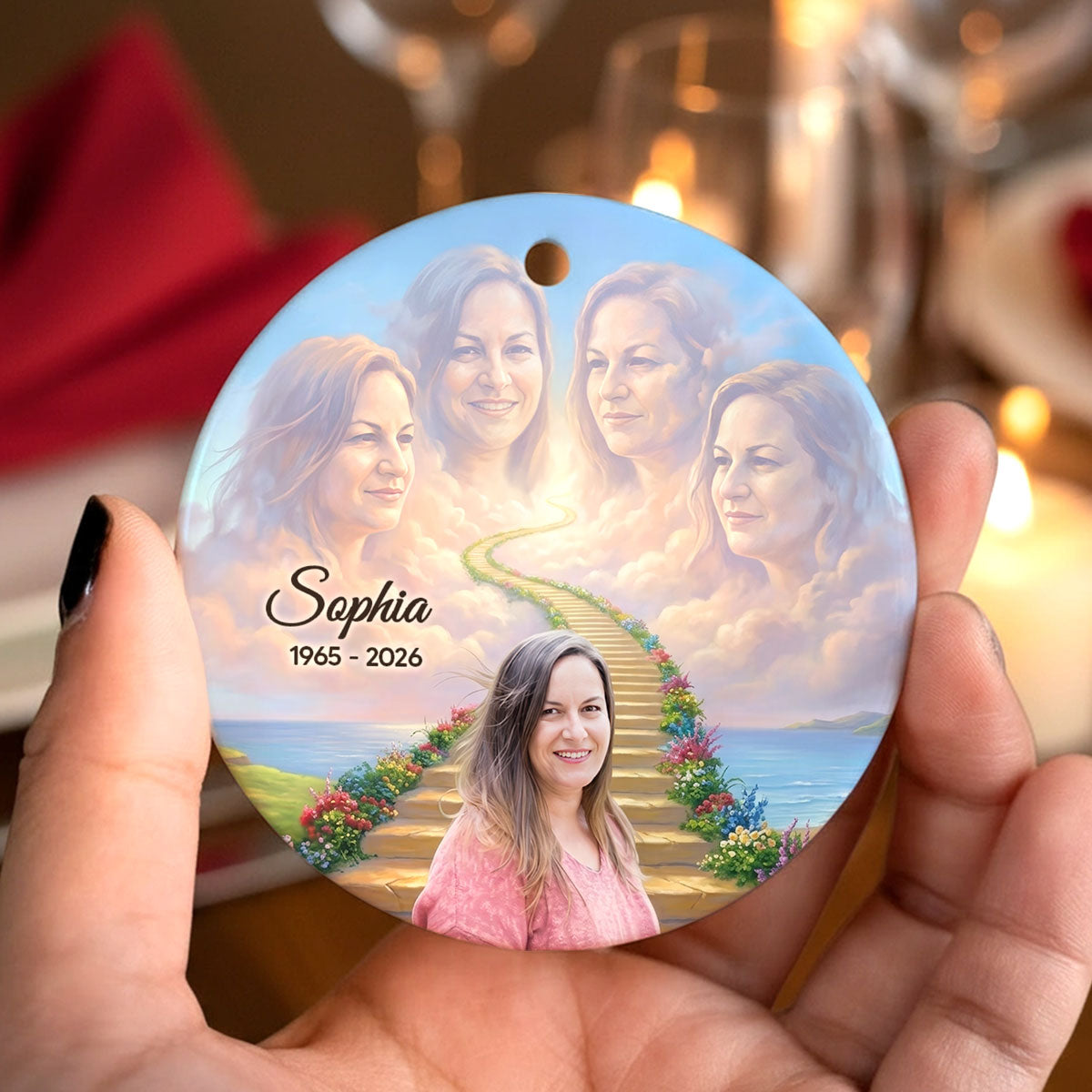 Stairway To Heaven Memorial - Personalized Ceramic Ornament - Memorial Gift, Sympathy Gift, Christmas Keepsake
