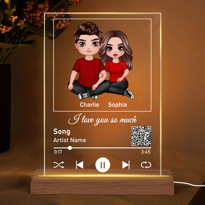 Couple Sitting Hugging Favorite Song Scannable QR Code Personalized Rectangle Acrylic Plaque LED Night Light