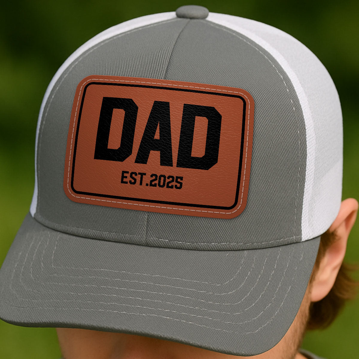 New Dad Mom Est. New Parents Gift Personalized Leather Patch Hat