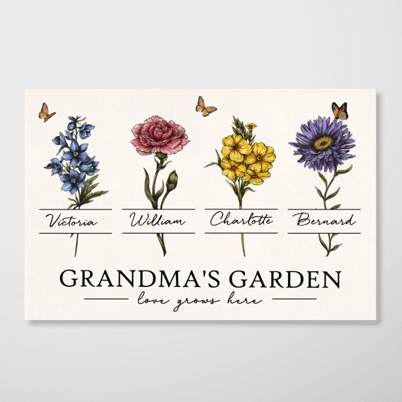 Grandma‘s Garden Love Grows Here Beautiful Vintage Birth Month Flower Gift For Grandma Mom Personalized Poster