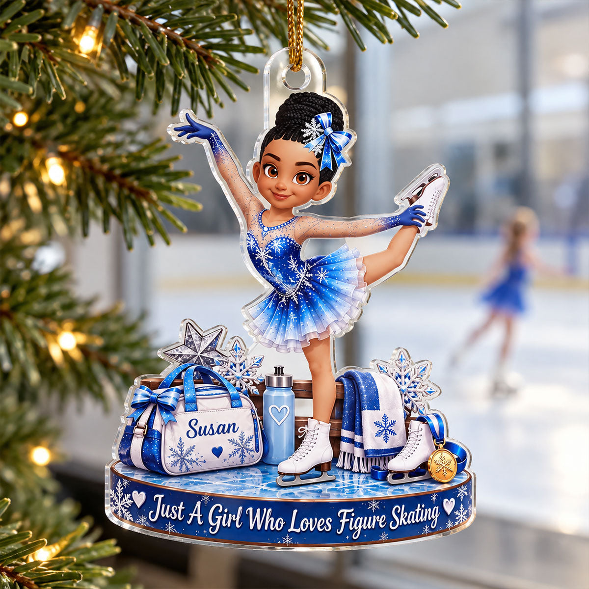 Just a Girl Who Loves Figure Skating - Personalized Acrylic Ornament - Christmas Gift for Daughter, Granddaughter