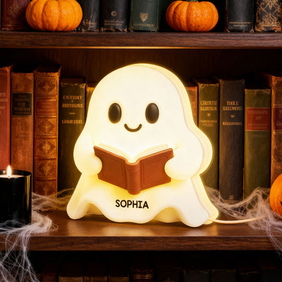 Halloween Boo Ghost Reading Book - Personalized Light Box - Gift For Book Lovers