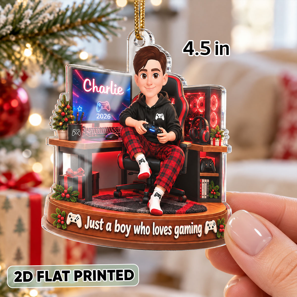 Just a Boy Who Loves Gaming - Personalized Acrylic Ornament - Christmas Gift for Son, Grandson