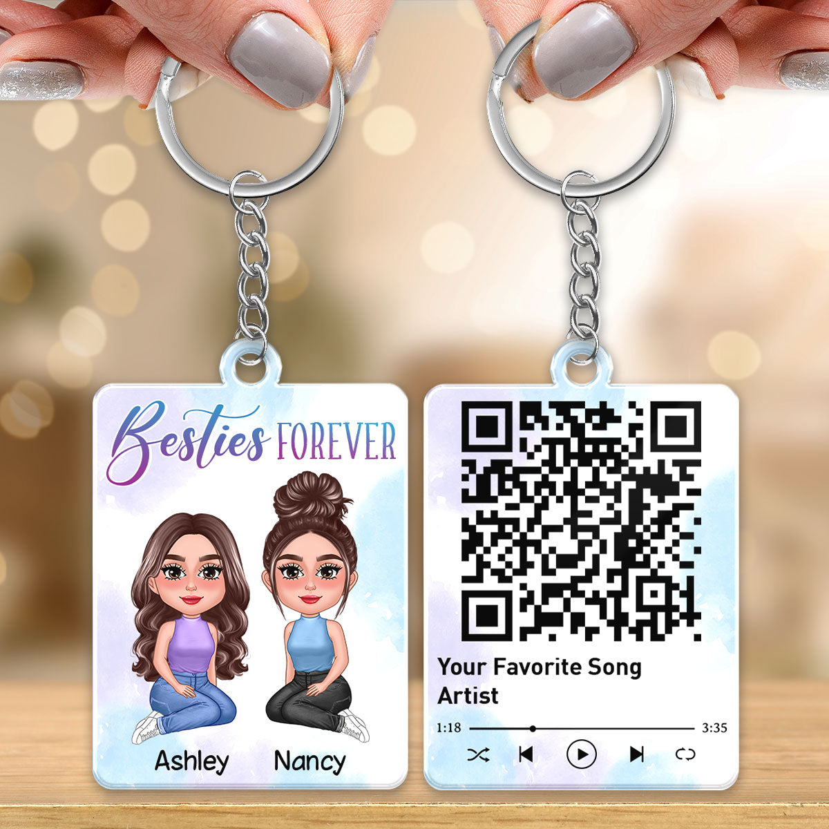 Pretty Doll Besties Sister Favorite Song Scannable QR Code Personalized Acrylic Keychain