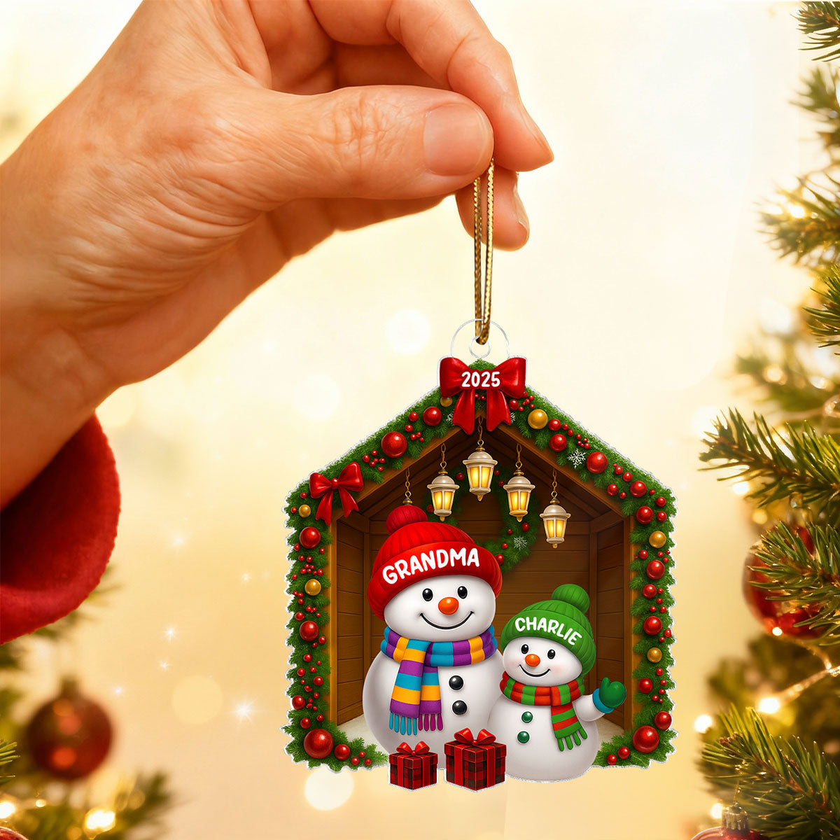 Grandma Grandkids Snowman Personalized Acrylic Ornament - 2025 Thoughtful Christmas Gift for Grandma