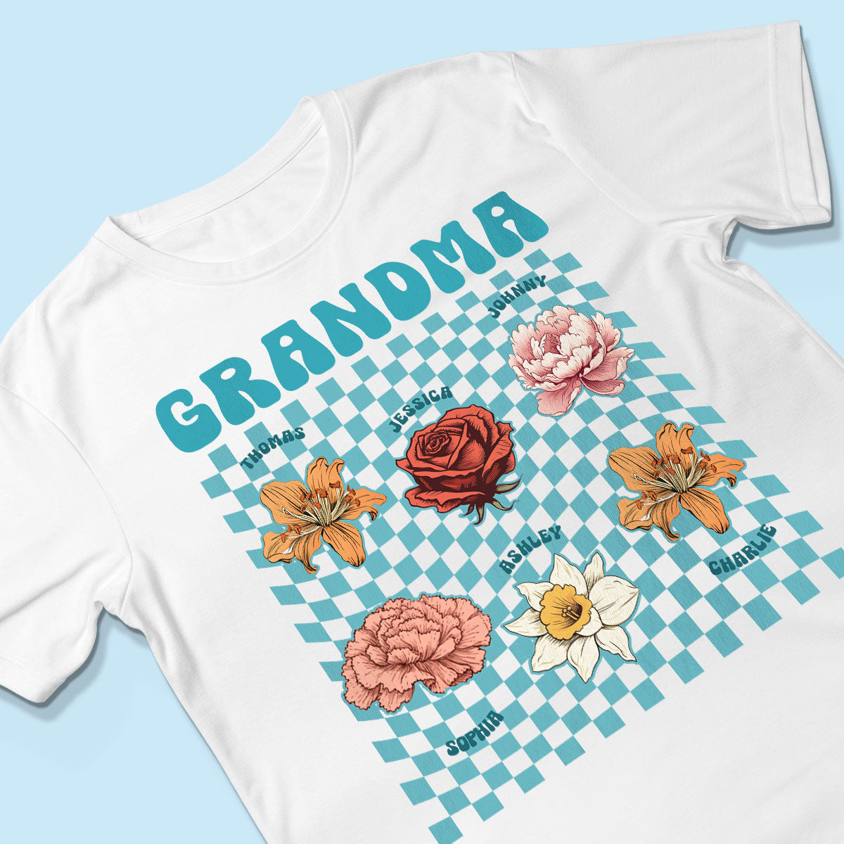 Grandma Mom With Kids' Birth Month Flowers RETRO Personalized Shirt, Birthday Gift, Gift For Mom Grandma