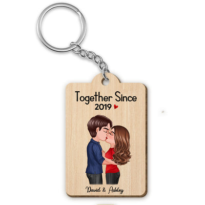 Doll Couple Kissing Gift For Him For Her Personalized Wooden Keychain