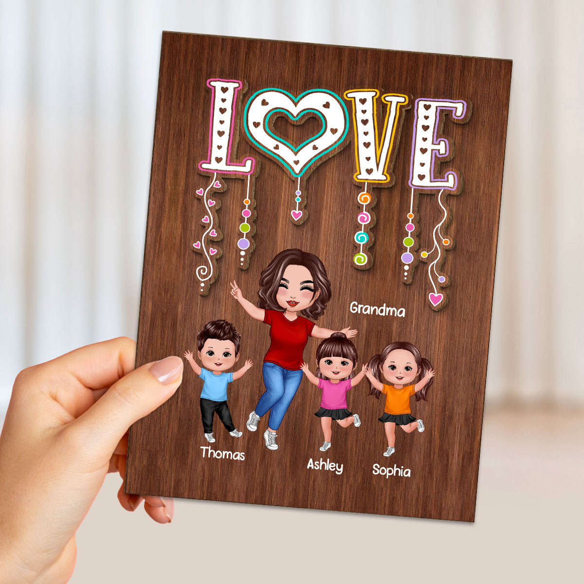 Happy Grandma Grandkids Love Personalized 2-Layer Wooden Plaque