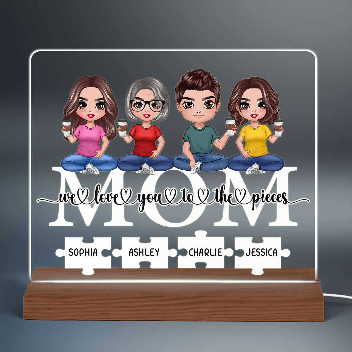 Mom We Love You To Pieces Personalized Acrylic Custom Shape LED Night Light