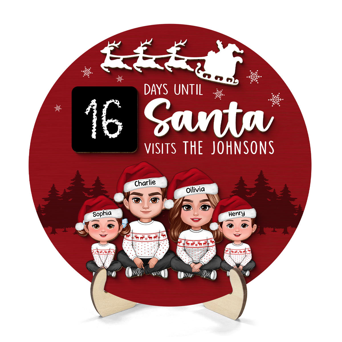 Countdown To Christmas Family Decor Personalized 2-Layer Wooden Plaque