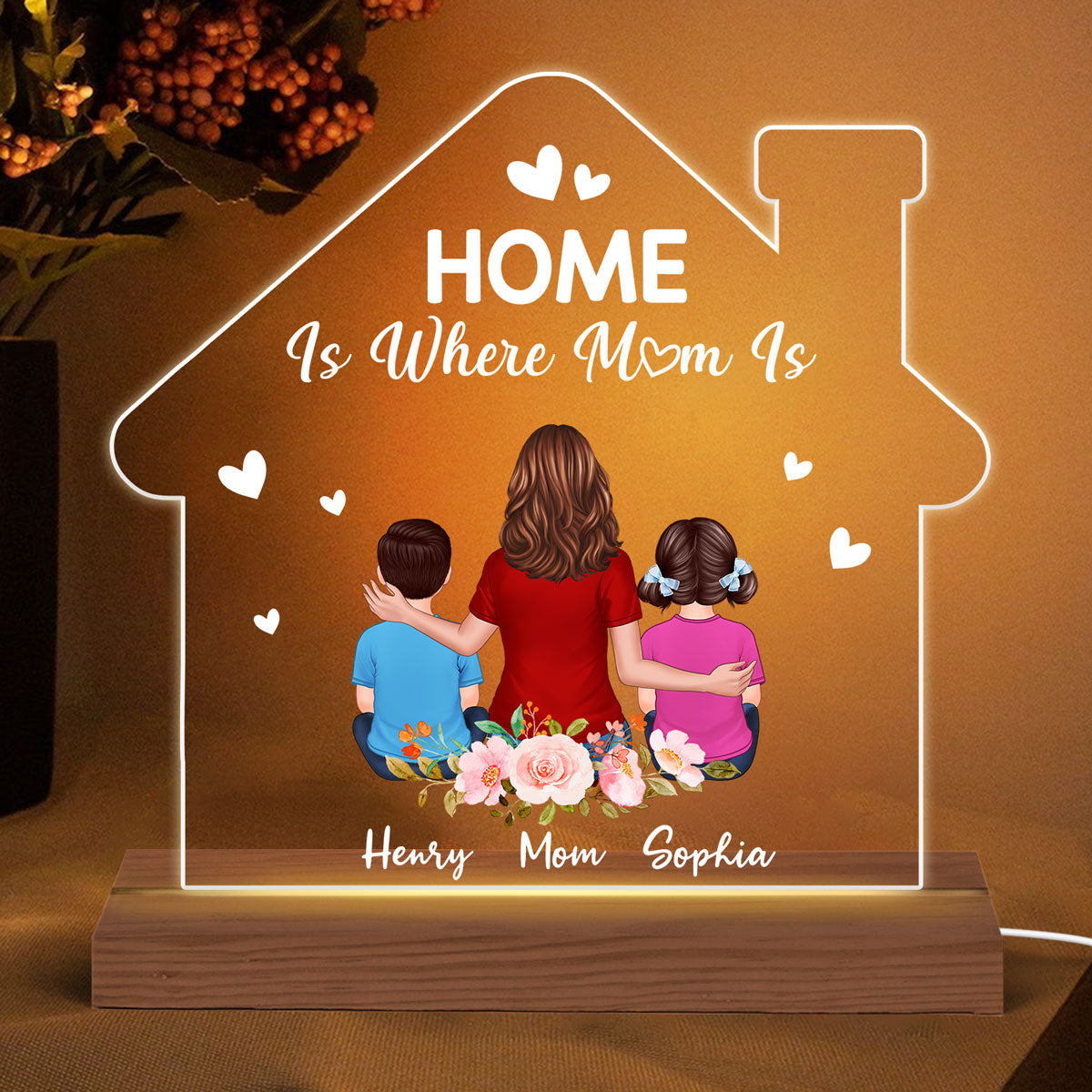 Mom Grandma Is Home Personalized House Shaped Acrylic Plaque With LED Night Light