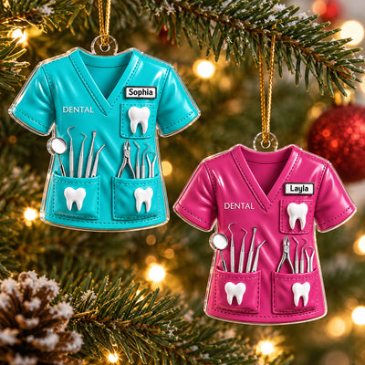 Dentist Uniform Custom Name - Personalized Acrylic Ornament - Christmas Gift for Wife, Daughter, Best Friends