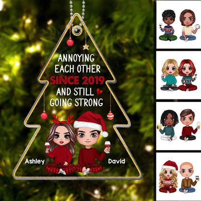 Annoying Each Other Doll Couple Christmas Tree Shape Personalized Acrylic Ornament