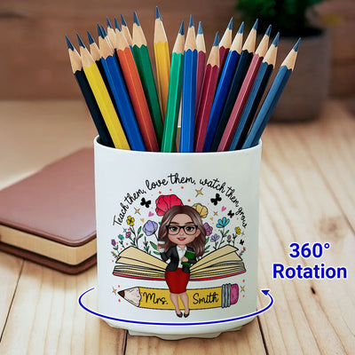Teacher Teach Them Love Them Watch Them Grow Wildflowers Personalized Rotating Pen Holder