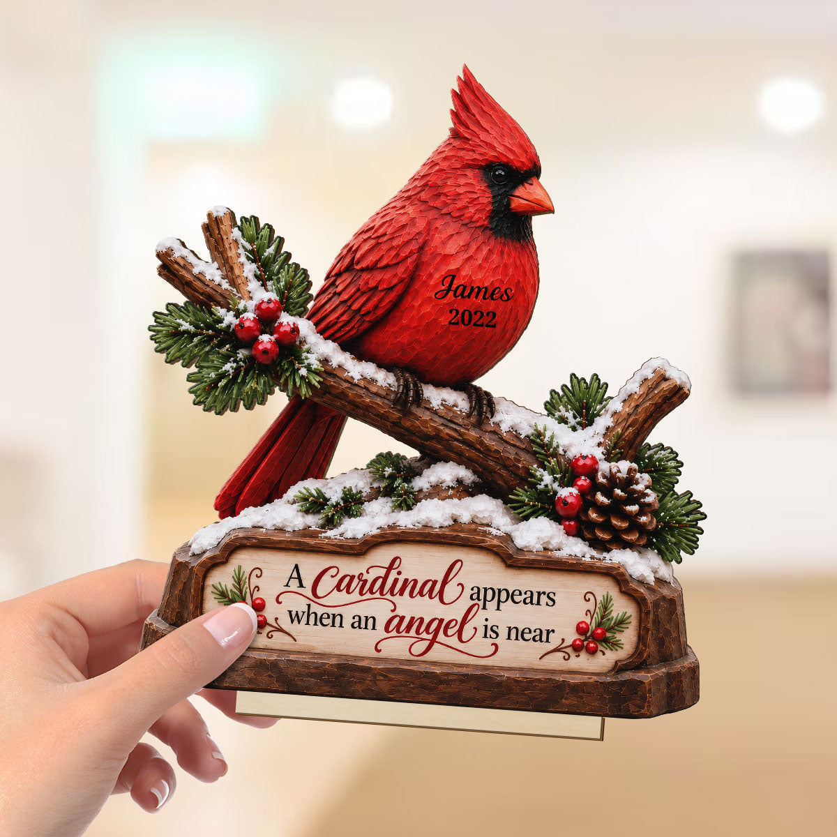 Cardinals On Snowy Branch Memorial - Personalized Wooden Plaque - Sympathy Gift for Loss of Loved One