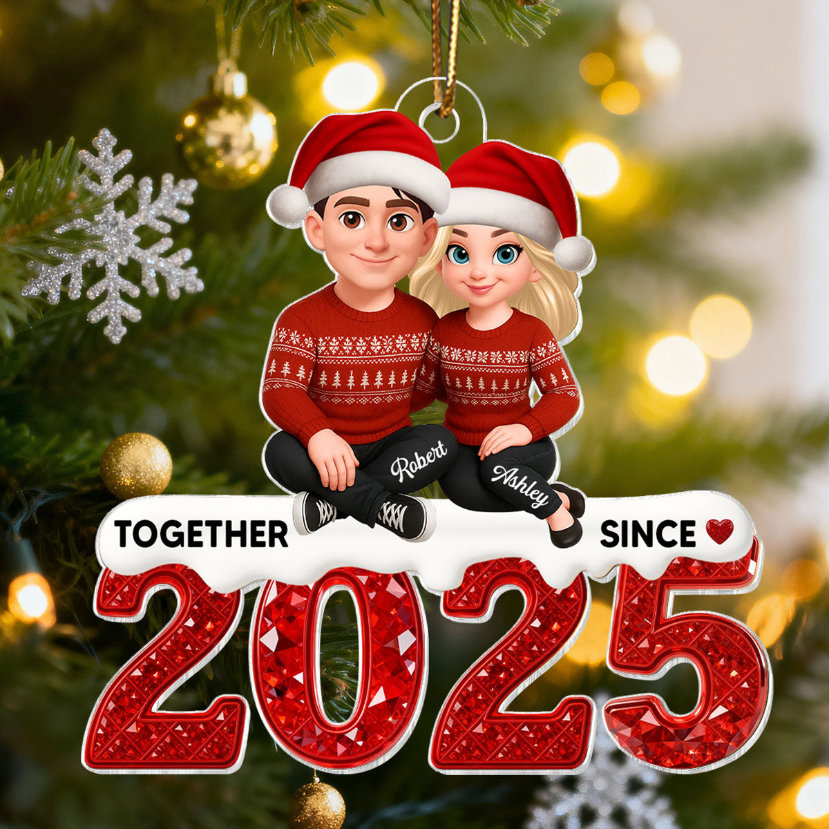 3D Effect Shining Effect Beautiful Couple Together Since Custom Year - Personalized Acrylic Ornament