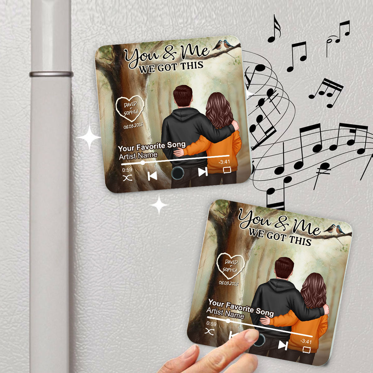 Couple Names Carved On Tree Of Love Personalized Music Fridge Magnet, Heartfelt 2025  Gift For Couple, For Him, For Her, Boyfriend, Girlfriend, Husband, Wife