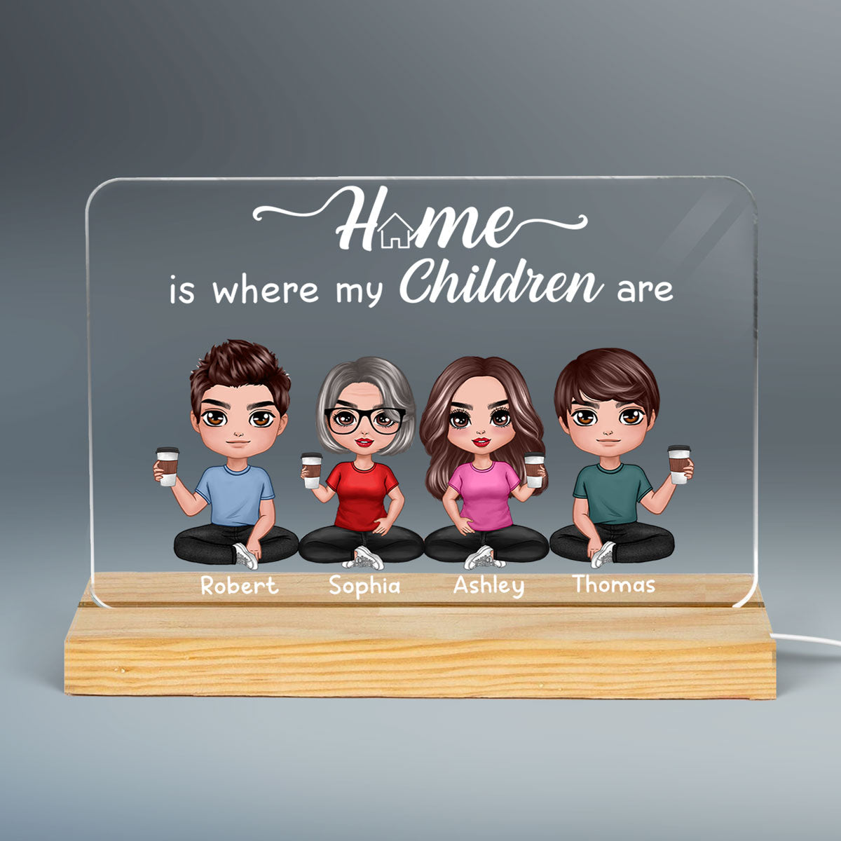 Home Is Where My Kids Are Doll Mother Children Sitting Personalized Custom Shape LED Night Light