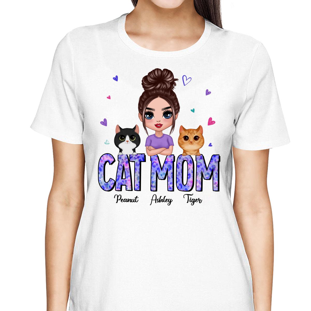 Doll Cat Mom Watercolor Cute Cats Gift For Cat Lovers Personalized Shirt