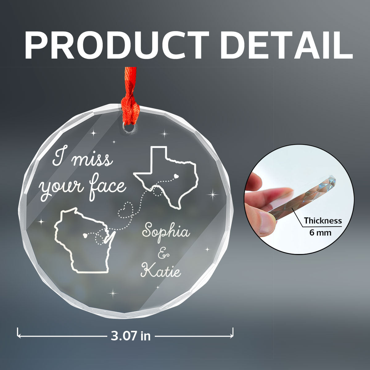 I Miss Your Face Long Distance Besties Personalized Glass Ornament, Christmas Gift For Best Friends