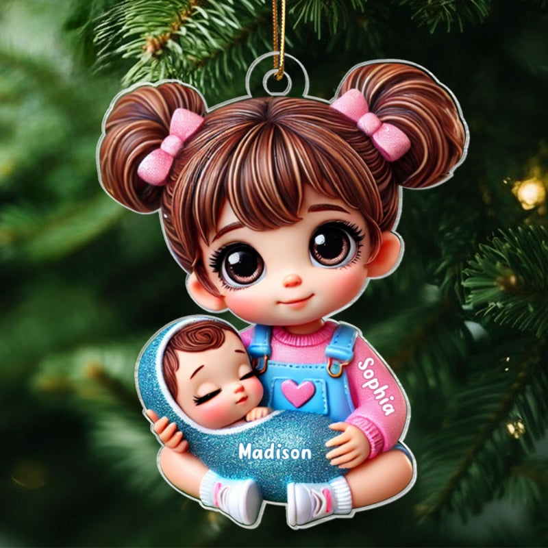 Personalized Big Sister Holding Baby Personalized 2D Flat Acrylic Christmas Ornament, Christmas Gift For Daughter Granddaughter