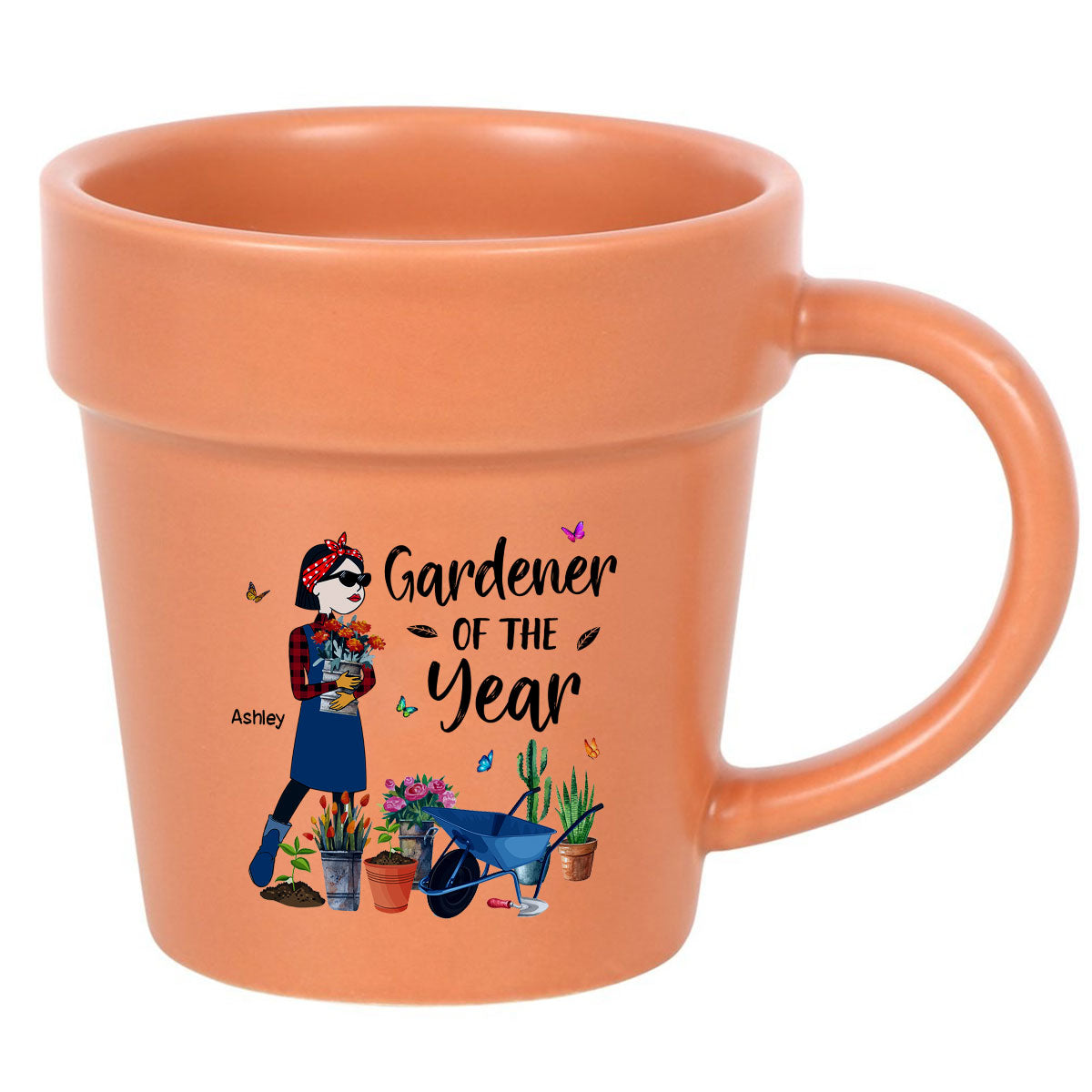 Gardener Of The Year Funny Cartoon Plant Lady Personalized Plant Pot Ceramic Mug