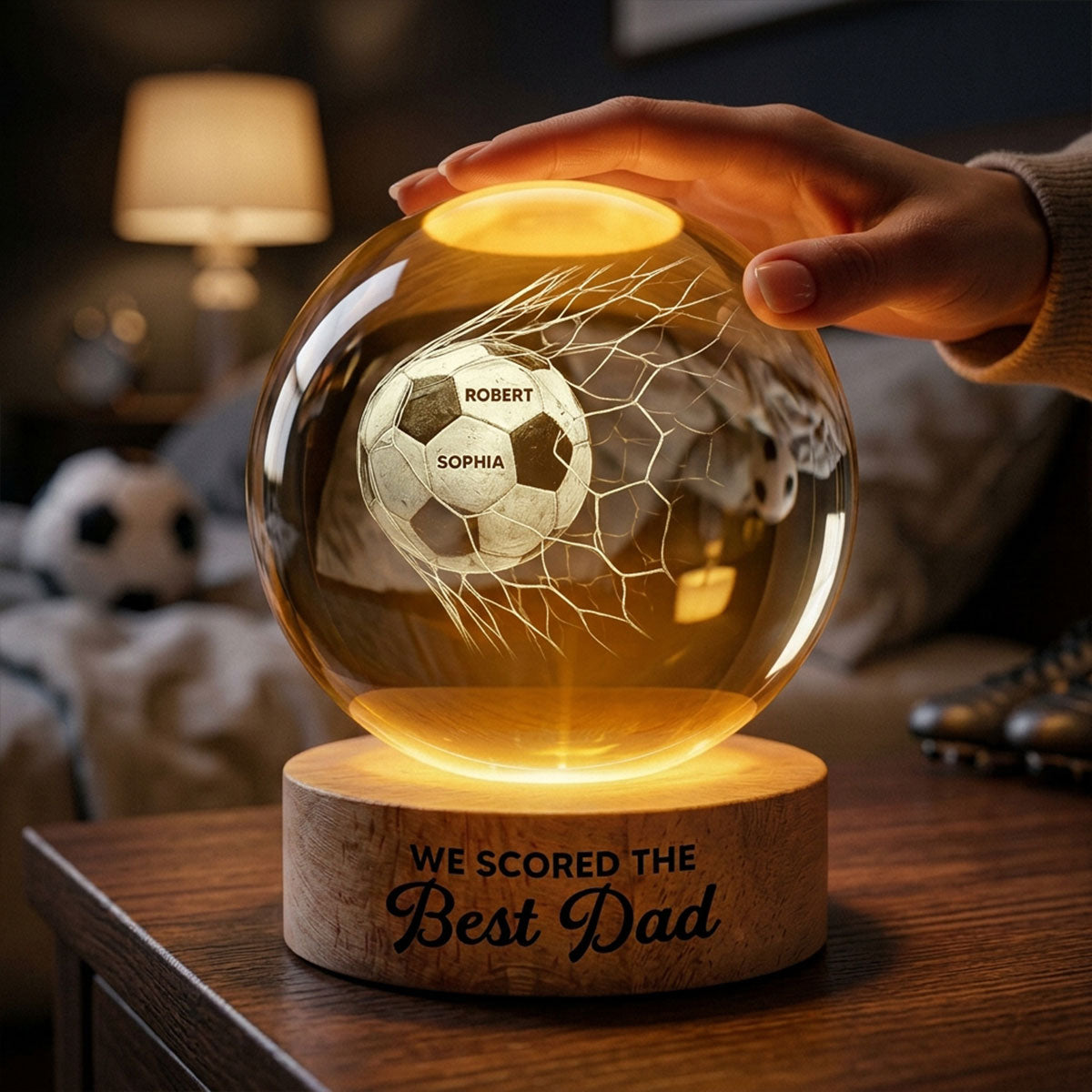 We Scored The Best Dad - Personalized Crystal Ball LED Night Light - Father's Day Gift For Soccer Dad