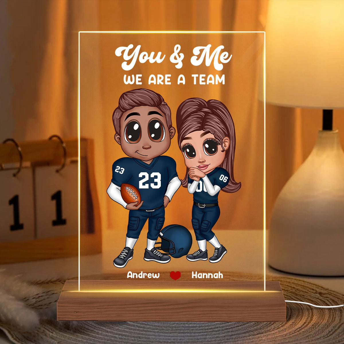 Personalized Y2K Football Couple Acrylic LED Night Light,  Gift for Couples