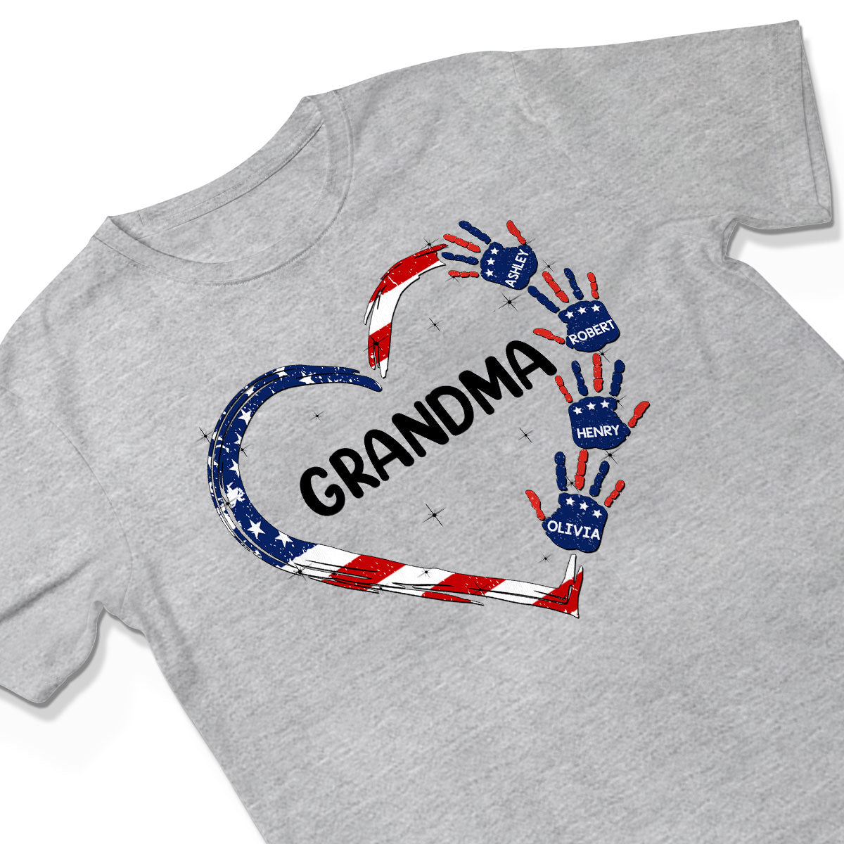 Grandma Mom Heart Handprints 4th Of July Independence Day Personalized Shirt