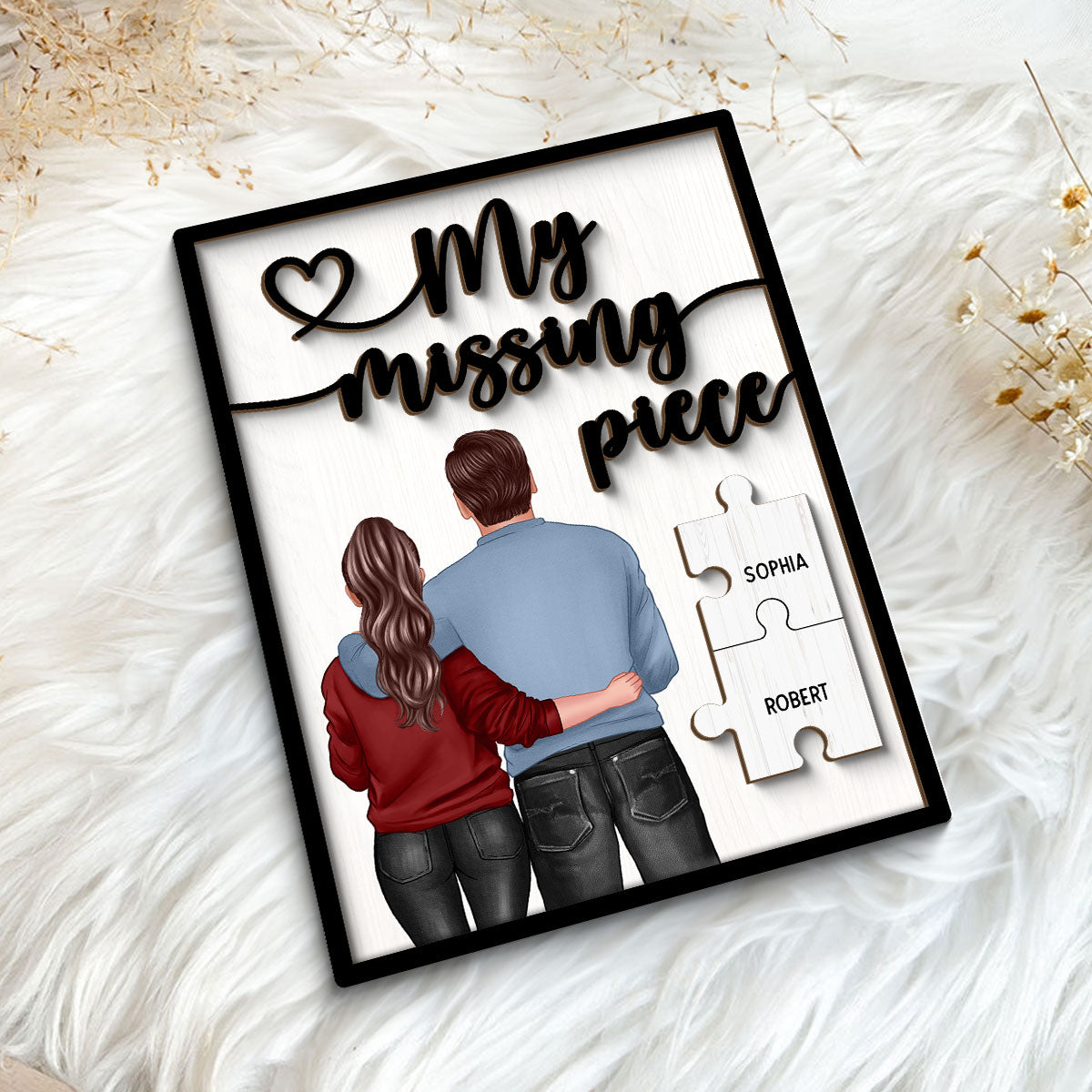 My Missing Piece Couple Standing Back View Valentine‘s Day Gift For Her Gift For Him Personalized 2-Layer Wooden Plaque