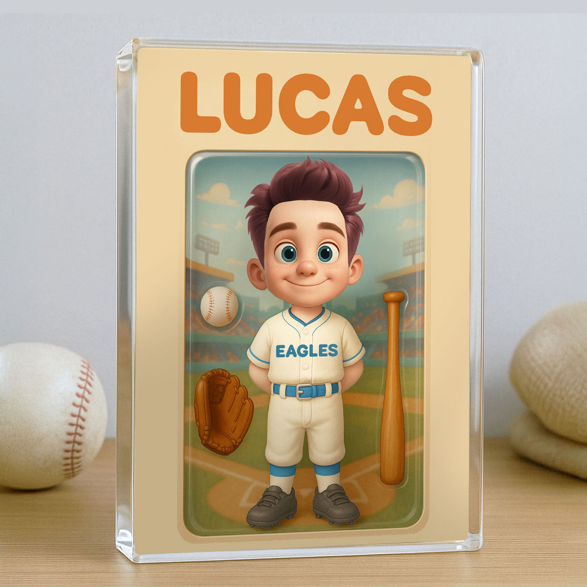3D Effect Baseball Kid Custom Figure Personalized Flat Rectangle Acrylic Block, Gift For Kid