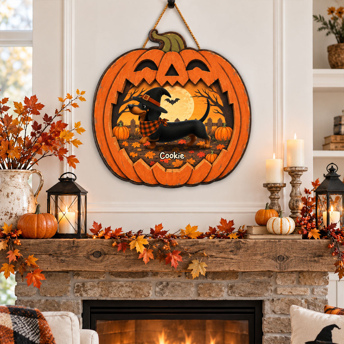 Halloween Dachshund Happy Halloweenie - Personalized Wood Sign - Halloween Decorations For Dachshund Lovers