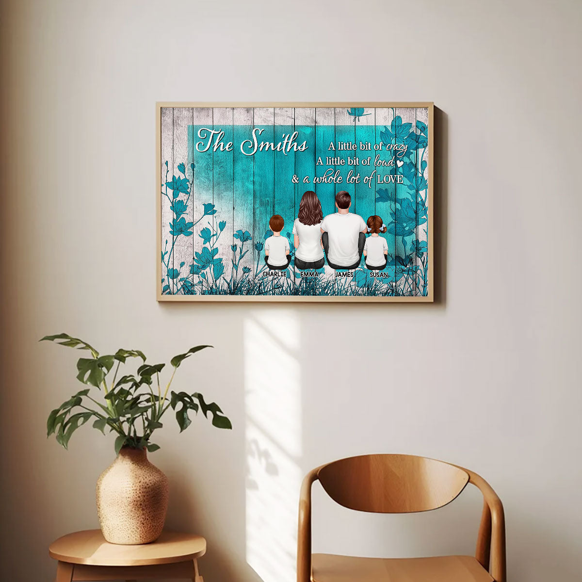 Teal Flower Family Sitting Personalized Poster
