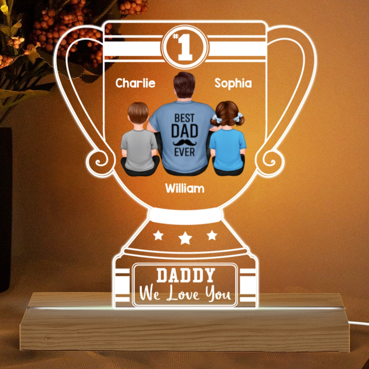 Number 1 Dad Grandpa Back View Trophy Personalized Acrylic Custom Shape LED Night Light