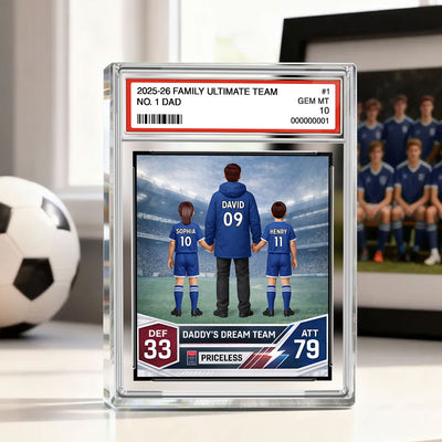 Our Match Of A Lifetime Trading Card - Personalised Acrylic Block Plaque - UK Father's Day Gift For Football Dad