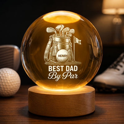 Best Dad By Par Golf Dad - Personalized Crystal Ball LED Night Light - Father's Day Gift For Dad, Golf Lover