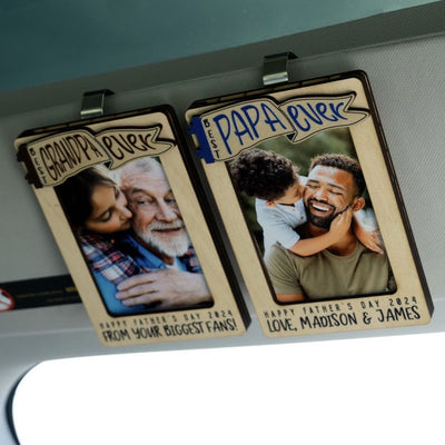 Father's Day Gift for Dad Grandpa Personalized Picture Frame, Custom Photo Car Visor Clip