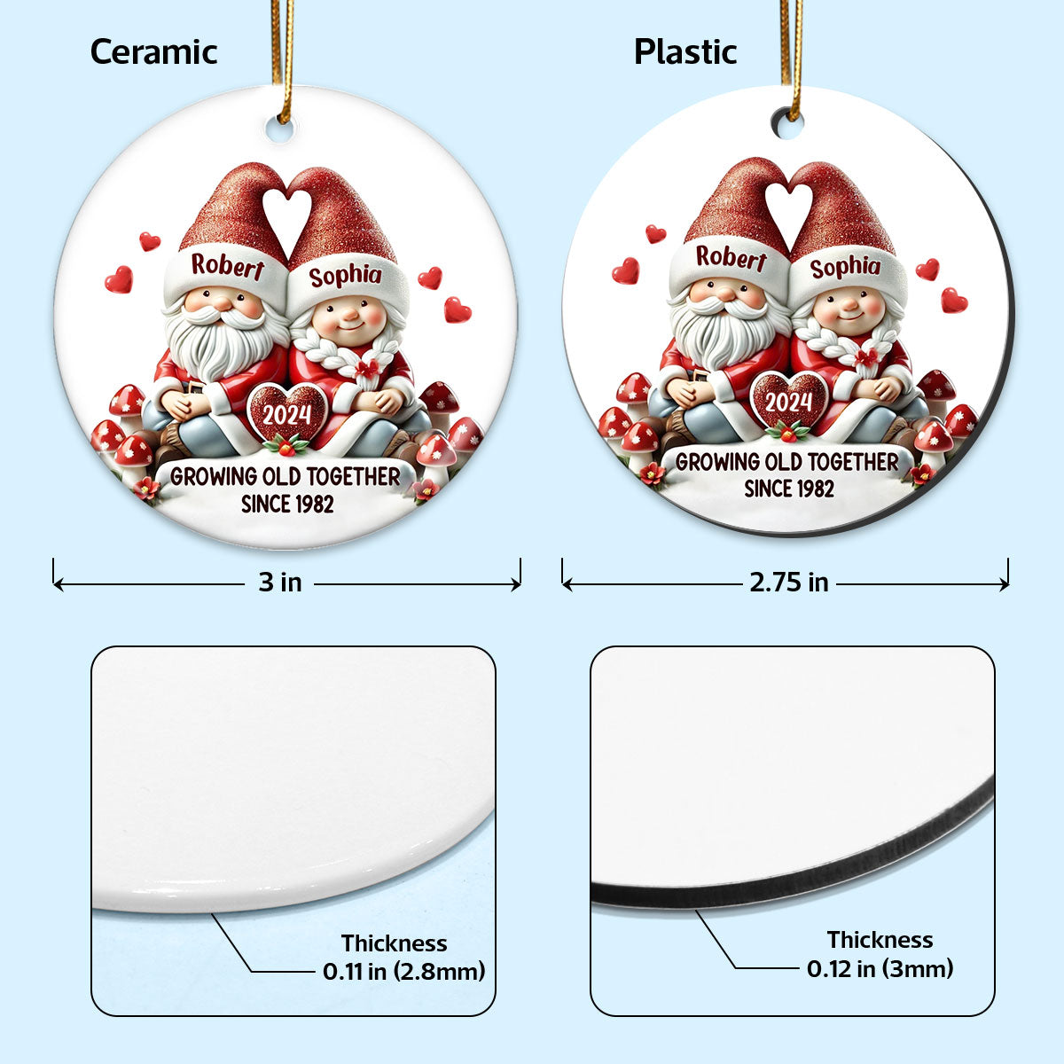Gnome Couple Christmas Personalized Ceramic Ornament, Christmas Gift For Him, For Her, Husband, Wife