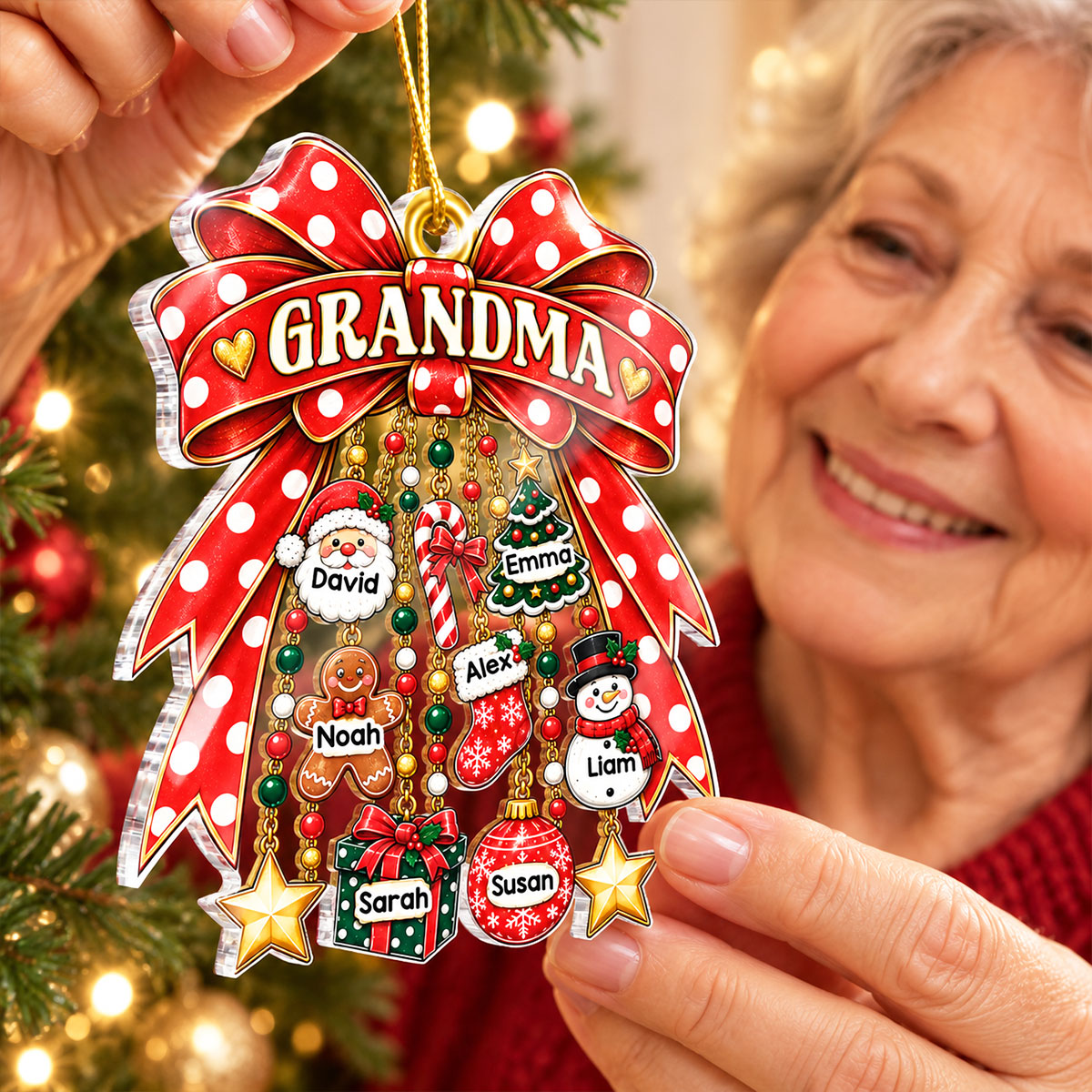 Grandma Retro Christmas Charm Bow - Personalized Acrylic Ornament - Thoughtful Christmas Gift for Grandma